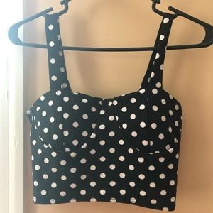 vintage style, black and white polka-dot crop top